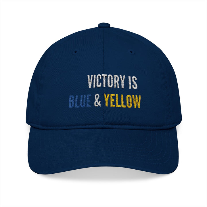Victory is Blue & Yellow Embroidered Organic Baseball Cap