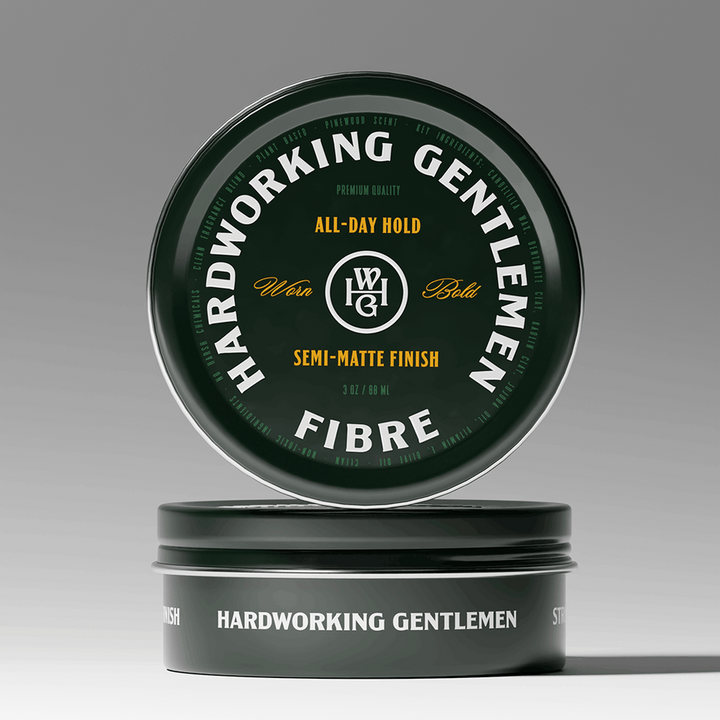 Hardworking Gentlemen clay product packaging on a gray background